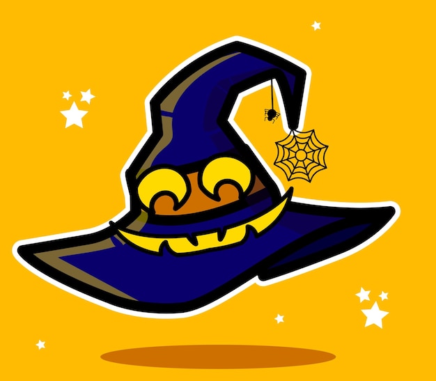 Smiling witch hat with spider web illustrated in vector