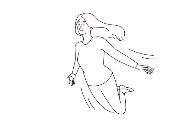 Smiling woman flying in sky