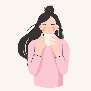 Premium Vector | Smiling woman holding a mung drinking a cup of coffee