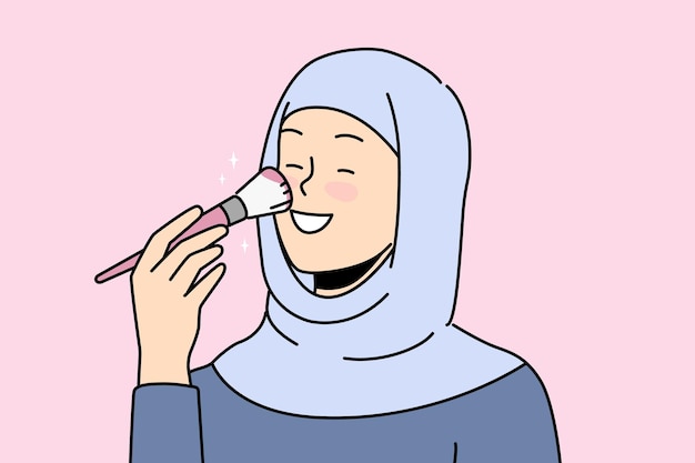 化粧をしているヒジャブの笑顔の女性