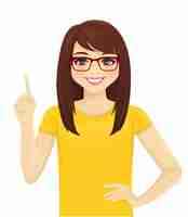 Vector smiling woman pointing up isolated  illustration