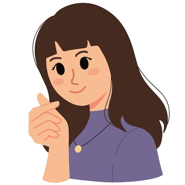 Vector smiling woman posing with korean love finger saranghae sign illustration