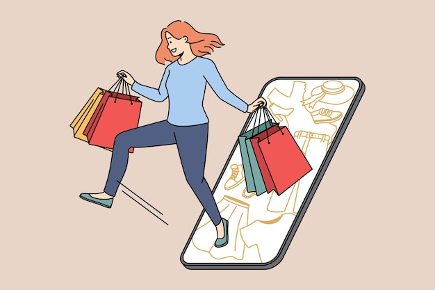 Smiling woman shopping online on smartphone