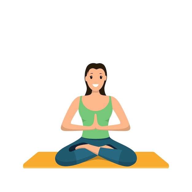 Vector smiling woman sits lotus position involved sport