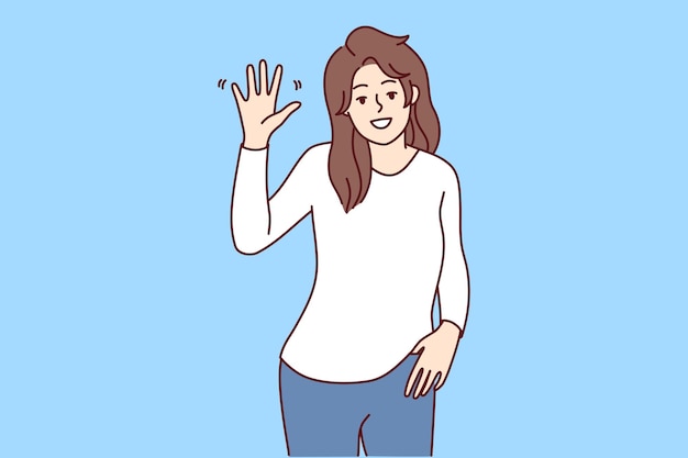 Vector smiling woman waving saying hello