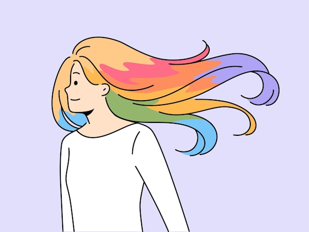 Vector smiling woman with colorful dyed hair