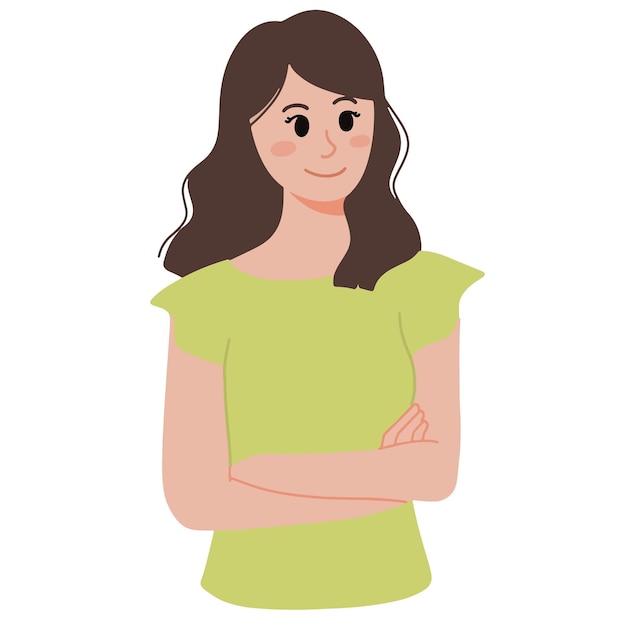 Smiling woman with crossing arm pose waiting gestures illustration