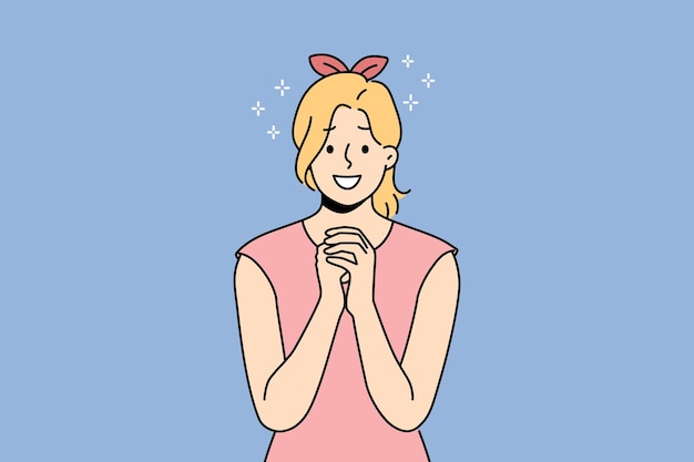 Vector smiling woman with hands in prayer