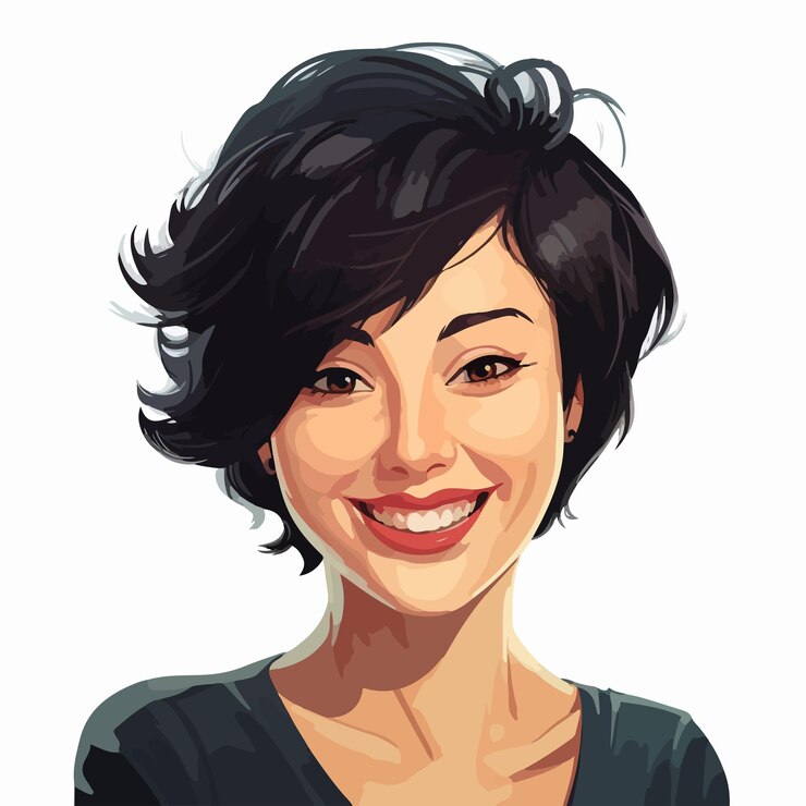 Vector smiling woman with short black hair vector illustration