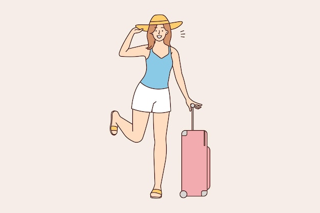 Smiling woman with suitcase ready for travel