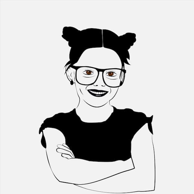 Vector smiling young girl wearing glasses