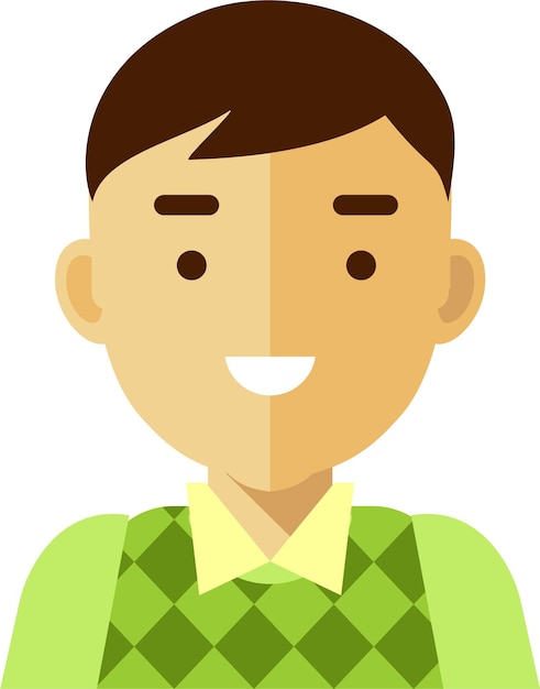 Vector smiling young man in casual clothes rhombus vest avatar face icon in flat style
