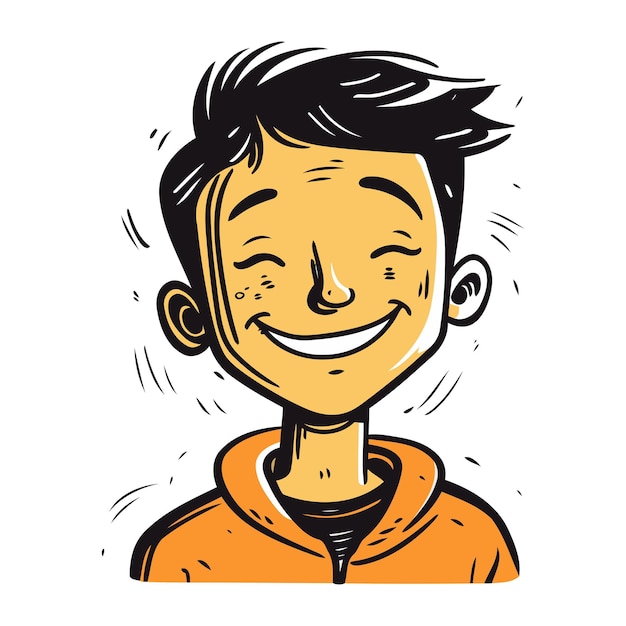 笑顔の若い男漫画スタイルで手描きのベクトルイラスト