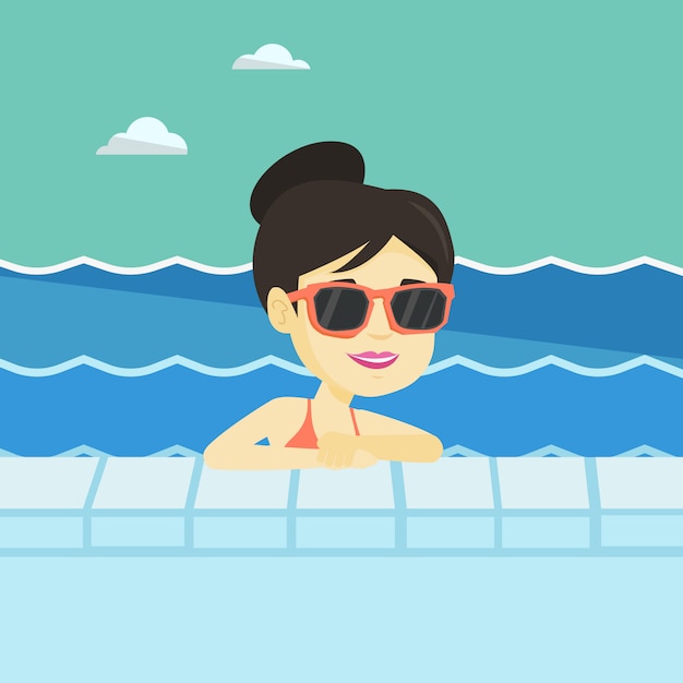 Vector smiling young man in swimming pool.