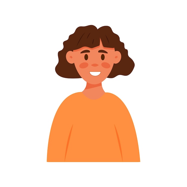 Smiling young woman avatar in flat cartoon style Vector cute female character Girl portrait isolat