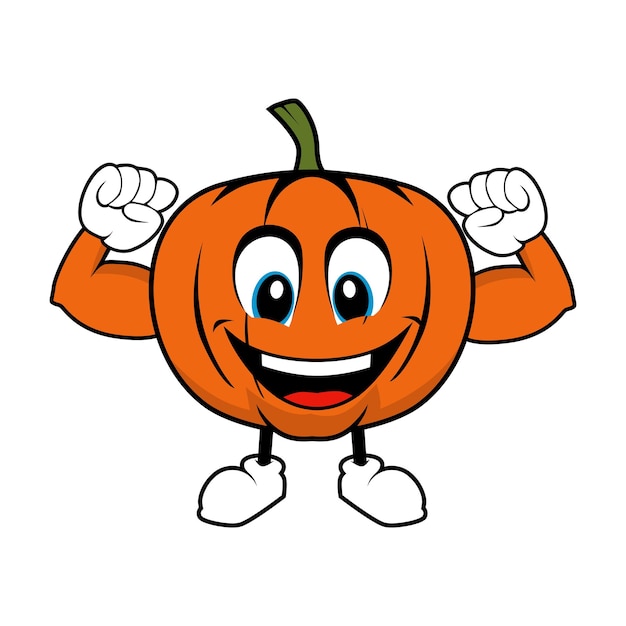 Smilling Pumpkin Mascot with Muscle Arms