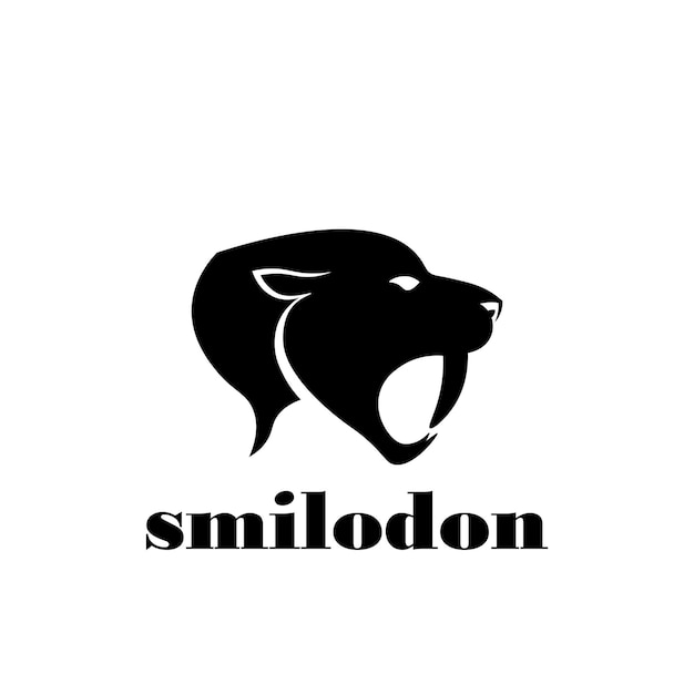 Smilodon head logo with long fangs