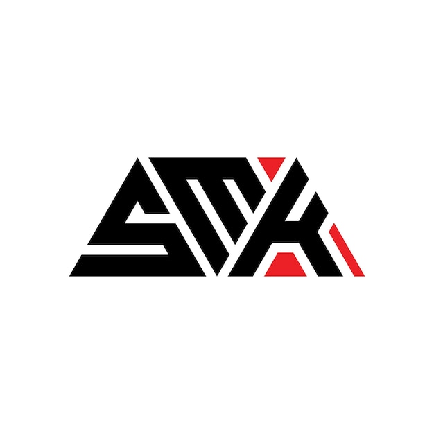 삼각형 모양의 SMK 삼각형 로고 디자인 모노그램 SMK 세각형 터 로고 템플릿과 빨간색 SMK 삼角형 로고 간단하고 우아하고 고급스러운 SMK 로고