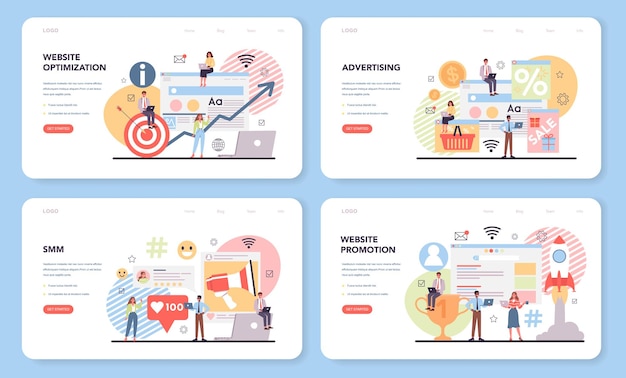 Smmとウェブサイトのプロモーションウェブバナーまたはランディングページセット