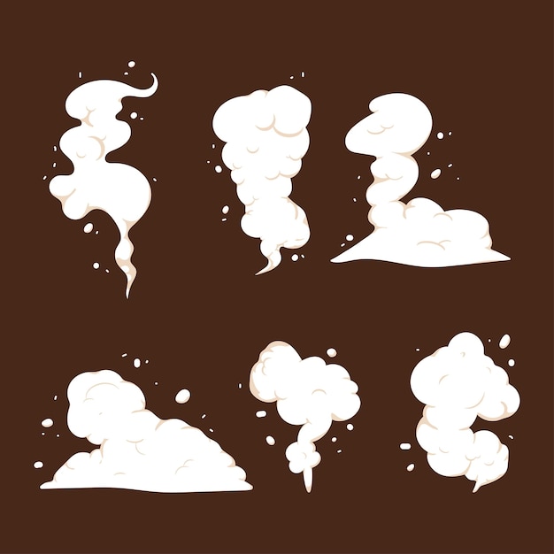Vector smoke and cloud vector cartoon set isolated on a white background.