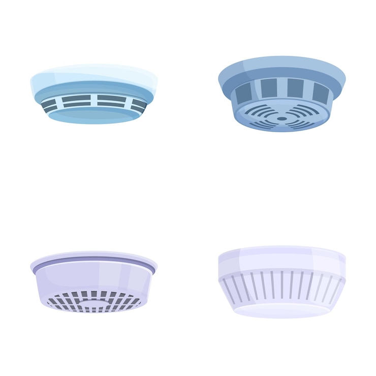 Vector smoke detector icons set cartoon vector smoke control system