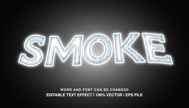 Vettore modello effetto testo modificabile fumo carattere tipografico lucido al neon bianco grassetto 3d