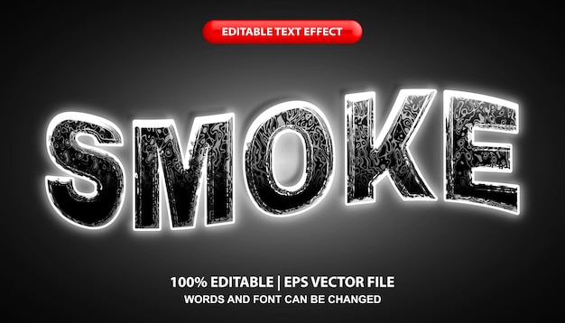 Smoke editable text effect template, white glowing neon light retro style