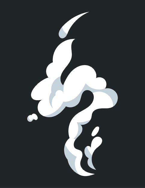 Vector smoke effect with white flowing trail and fluffy cloud shapes move vector illustration in comic cartoon design