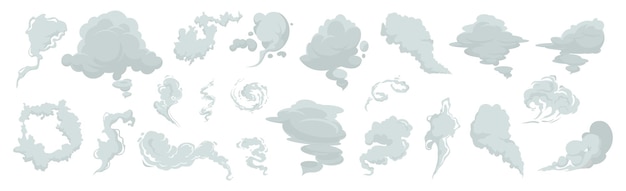 Vector smoke illustration set for special effects template steam clouds mist fume fog dust explosion