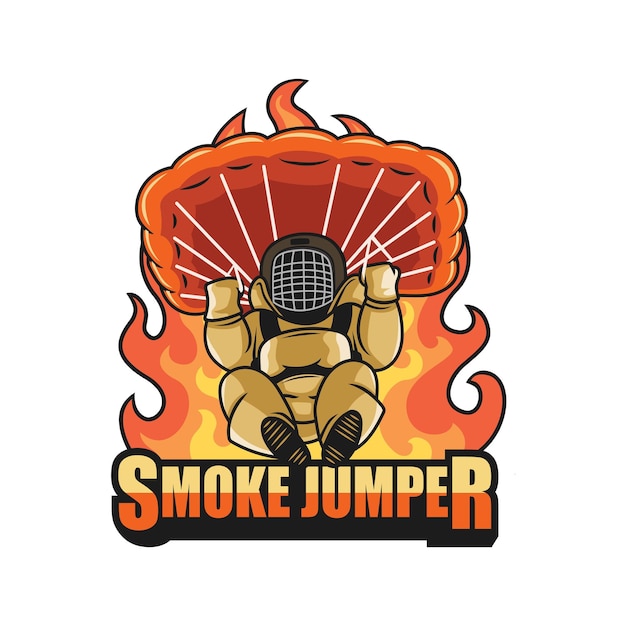 Vector smoke jumpers zijn brandweerlieden die parachutespringen in bosbranden logo vector illustratie