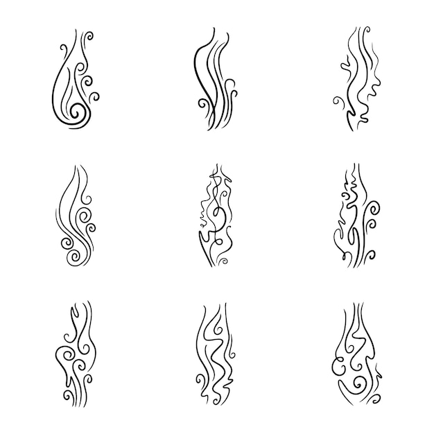 煙や香りのスチーム ライン アイコン セット ベクトル図