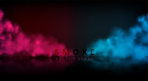 ベクトル 煙のステージベクトルの背景。影付きの抽象的な青と赤の霧。
