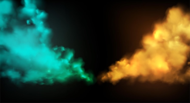 Smoke stage vector background. Abstract blue and gold fog. Scene composition. Stage smoke, paint powder for design website