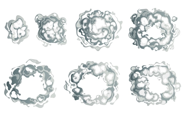 Дымовой пар комического облака слойка эффект действия изолированный набор графический дизайн иллюстрация