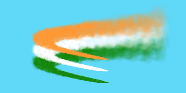 Vector smoke trails from a flying plane in the colors of the indian flag red yellow and white