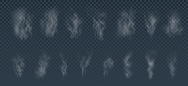 Vector smoke vector collection isolated transparent background set of realistic white smoke steam waves