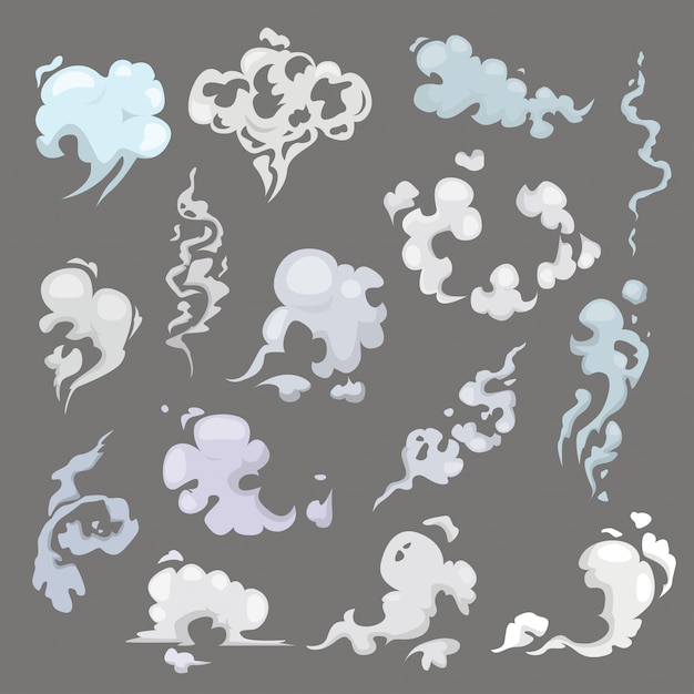 Smoke vector smoked shape and smoking effect of smokers cigarette illustration set of smooth smoky steam isolated on space