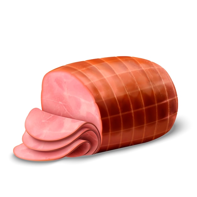 Vector smoked ham isolated, delicious sliced ham in  illustration for delicatessen uses