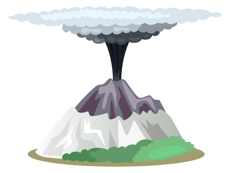 Vector smoked mountain cartoon icon active volcano landscape