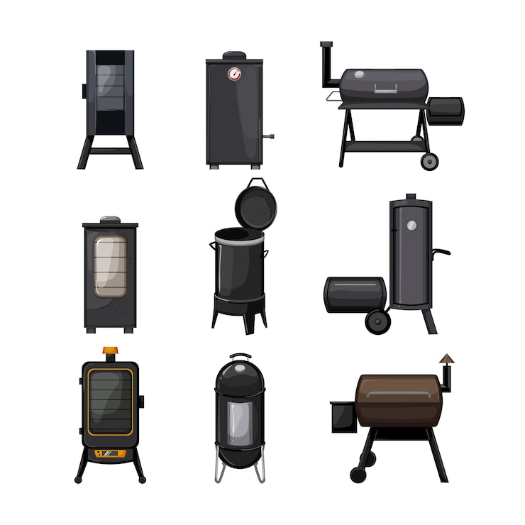 Vector smoker bbq set cartoon vector illustration