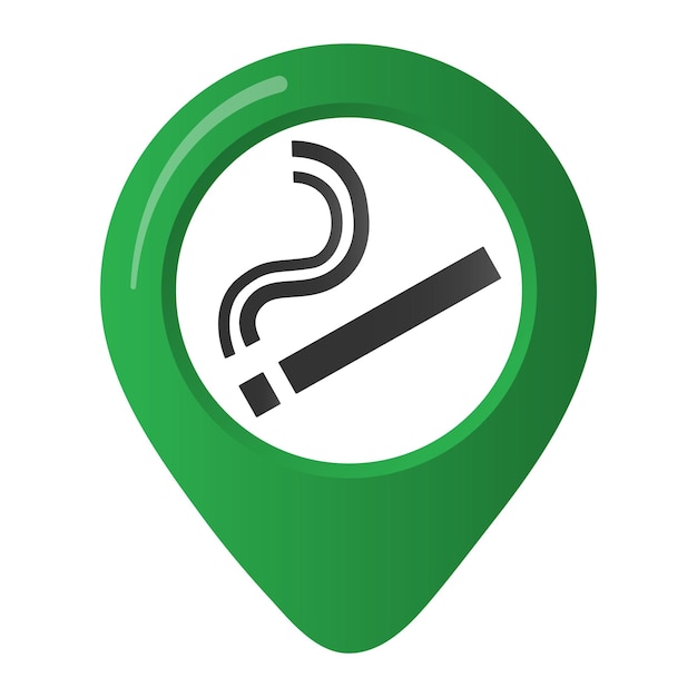 Smoking area marker map pin icon sign with flat design gradient styled cigarette in the green circle