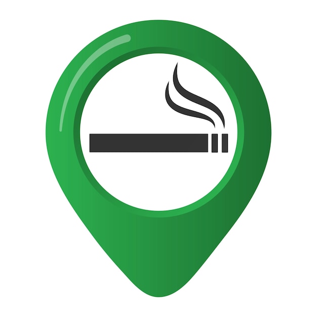 Smoking area marker map pin icon sign with flat design gradient styled cigarette in the green circle