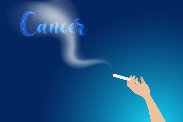 喫煙は、健康の概念のために喫煙をやめるがんの原因となり、煙がんとタバコを持っている手。