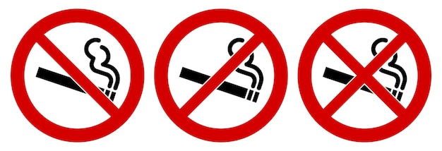 Vector smoking cigarette icon in red crossed circle doublecrossed sign as well