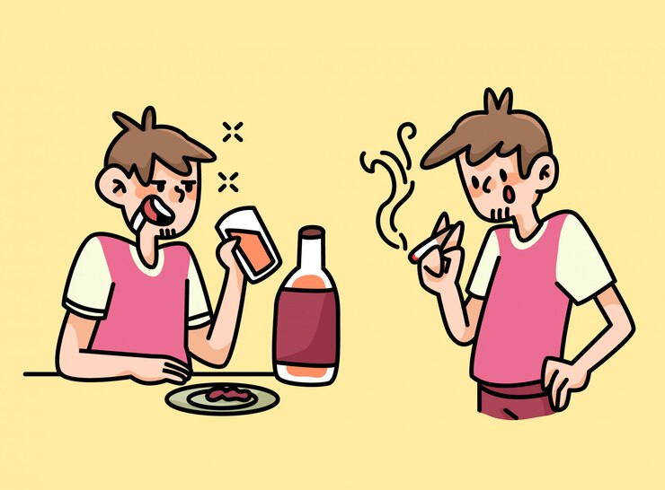 Vector 喫煙と飲酒の男の習慣漫画イラスト