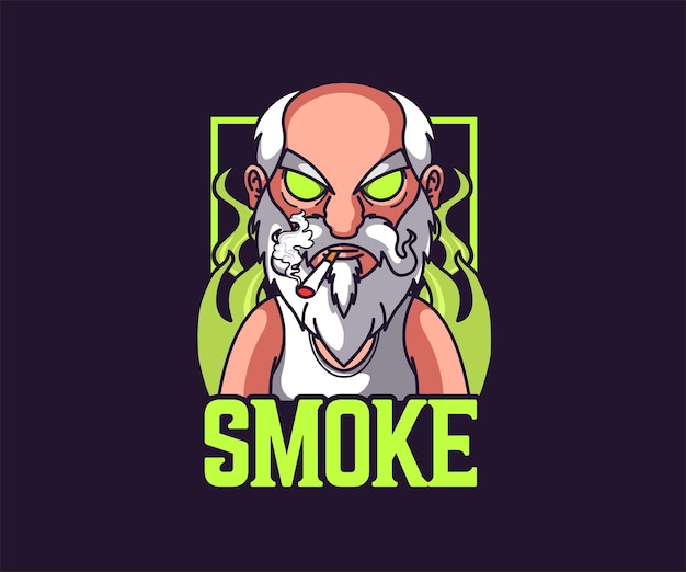 smoking old man element character illustration icon vector flat cartoon style
