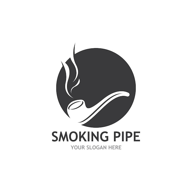 Smoking pipe black and white contour drawing logo