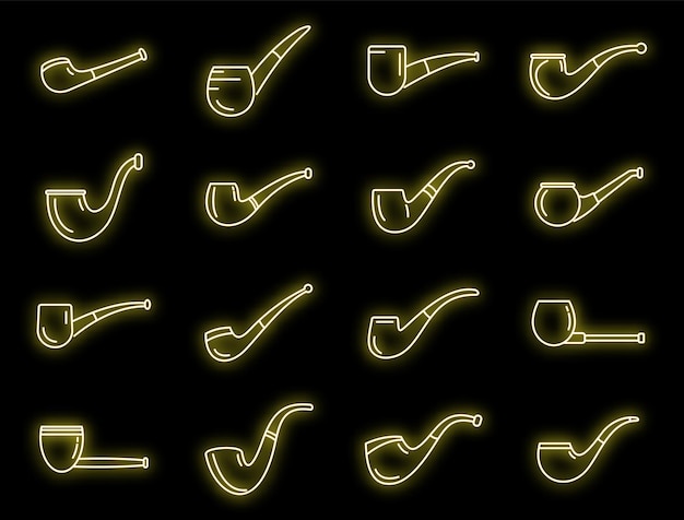 Vector smoking pipe icons set vector neon