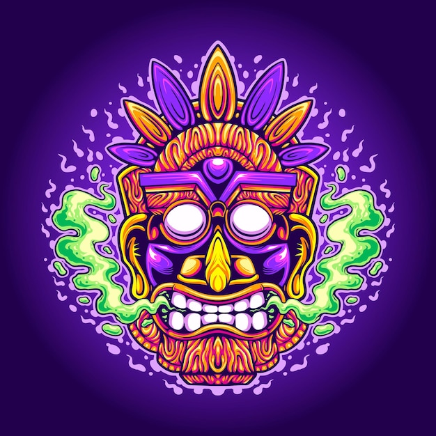 Smoking Tiki Wood Mask illustration