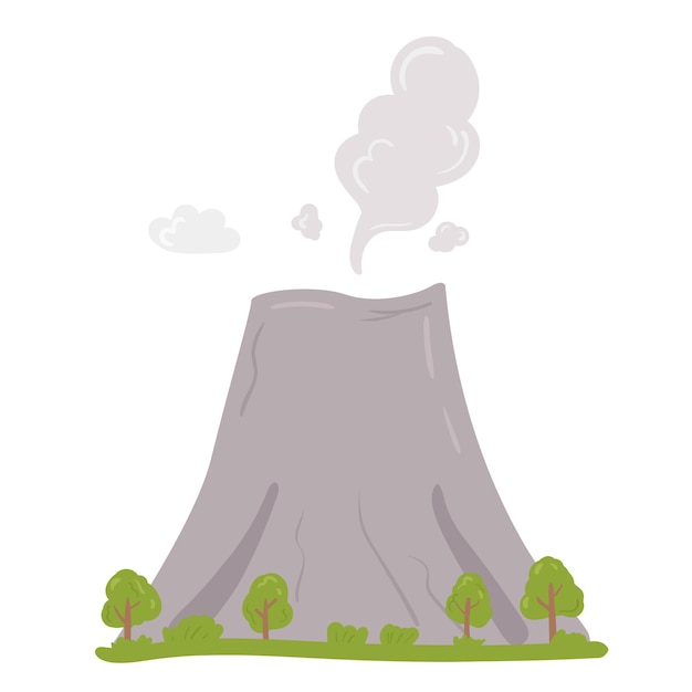 Smoking volcano in catoon style